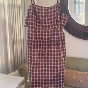 Kendall & Kylie Burgundy Plaid Midi Dress